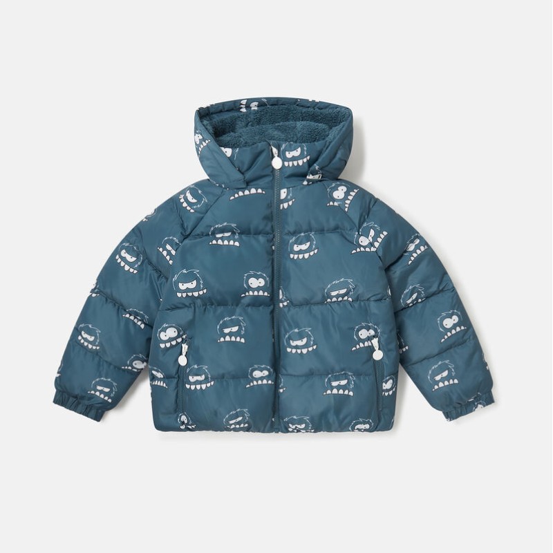 Stella Mc Cartney Monster Print Hooded Puffer Coat
