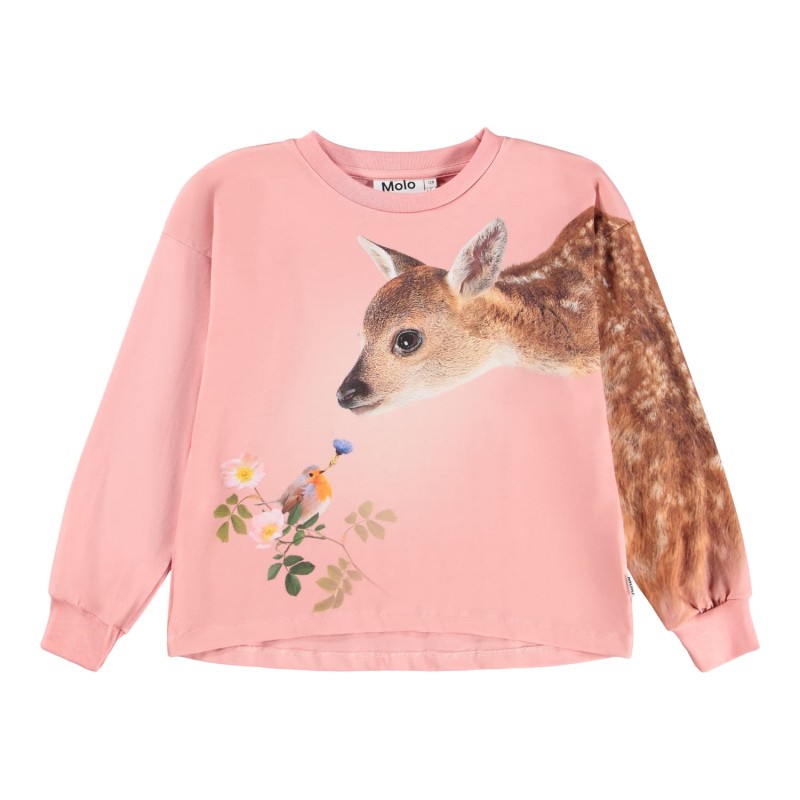 Molo Pink Kids’ Sweatshirt with Deer & Floral Print