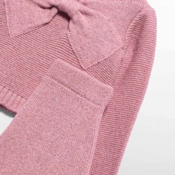 Abel & Lula Girls' Pink Knitted Two-Piece Set with Skirt and Large Bow