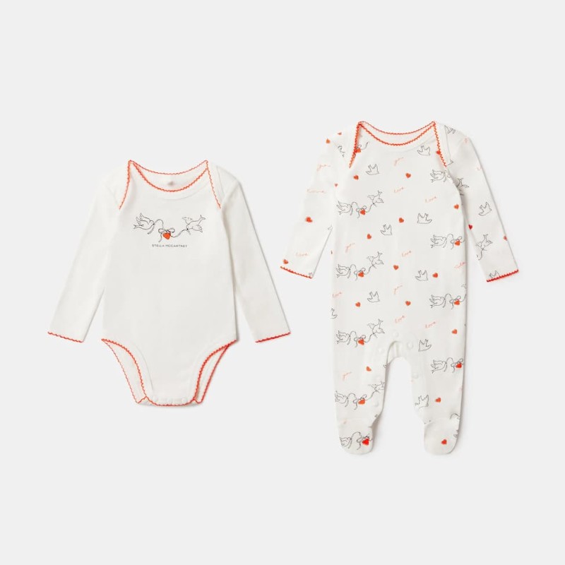 Stella McCartney Baby Βρεφικό Λευκό Σετ Εσωρούχων με Στάμπα Πουλάκια