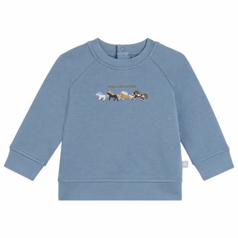 Stella McCartney Kids Βρεφική Μπλούζα Φούτερ Μπλε με Κεντημένα Άλογα