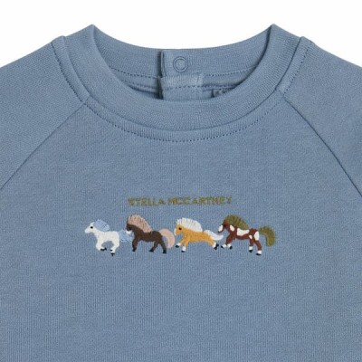 Stella McCartney Kids Βρεφική Μπλούζα Φούτερ Μπλε με Κεντημένα Άλογα