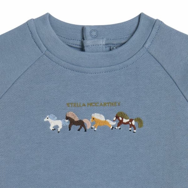 Stella McCartney Kids Βρεφική Μπλούζα Φούτερ Μπλε με Κεντημένα Άλογα
