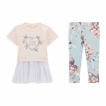 GUESS Παιδικό Σετ Σομόν Μπλούζα & Βεραμάν Κολάν με Πεταλούδες για Κορίτσι