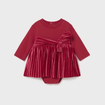 Mayoral Baby Velvet Cherry Dress with Integrated Bodysuit