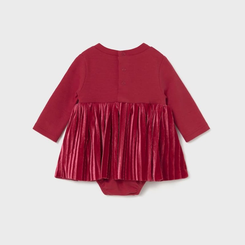 Mayoral Baby Velvet Cherry Dress with Integrated Bodysuit