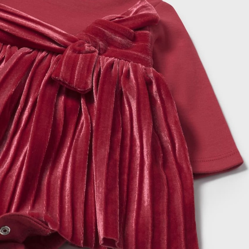 Mayoral Baby Velvet Cherry Dress with Integrated Bodysuit