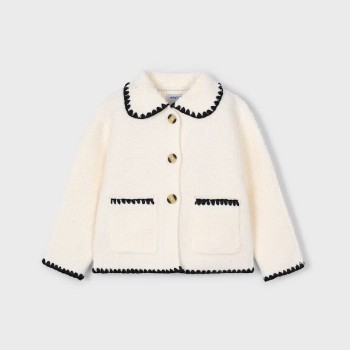 Mayoral Παιδικό Κοριτσίστικο Πλεκτό Ιβουάρ Σακάκι με Μαύρες Λεπτομέρειες
