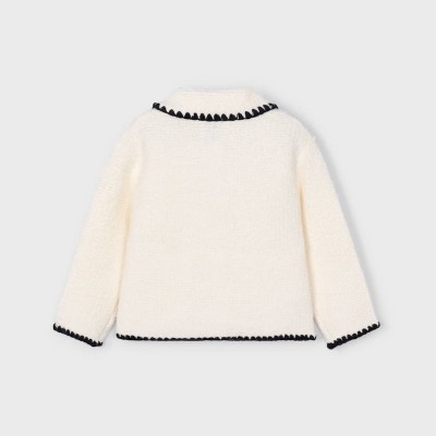 Mayoral Παιδικό Κοριτσίστικο Πλεκτό Ιβουάρ Σακάκι με Μαύρες Λεπτομέρειες
