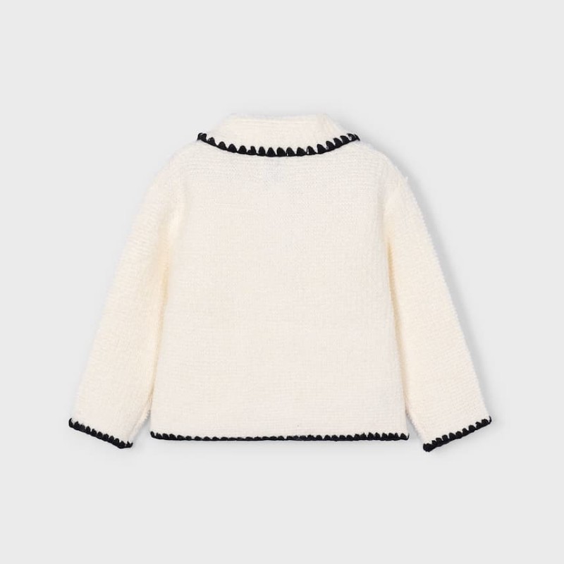 Mayoral Παιδικό Κοριτσίστικο Πλεκτό Ιβουάρ Σακάκι με Μαύρες Λεπτομέρειες