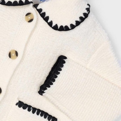 Mayoral Παιδικό Κοριτσίστικο Πλεκτό Ιβουάρ Σακάκι με Μαύρες Λεπτομέρειες