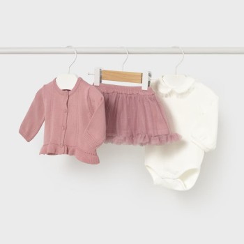 Mayoral Βρεφικό Ροζ Σετ με Τούλινη Φούστα και Πλεκτή Ζακέτα