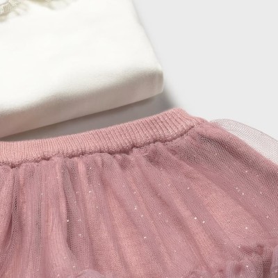 Mayoral Βρεφικό Ροζ Σετ με Τούλινη Φούστα και Πλεκτή Ζακέτα