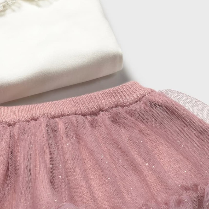 Mayoral Βρεφικό Ροζ Σετ με Τούλινη Φούστα και Πλεκτή Ζακέτα