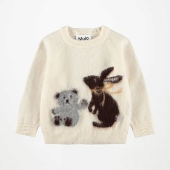 Molo Baby Cream Wool Knitted Jumper with Animal Motifs