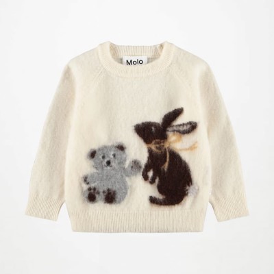 Molo Baby Cream Wool Knitted Jumper with Animal Motifs