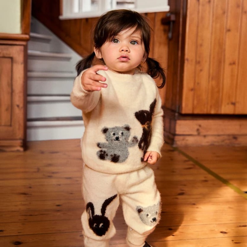 Molo Baby Cream Wool Knitted Jumper with Animal Motifs