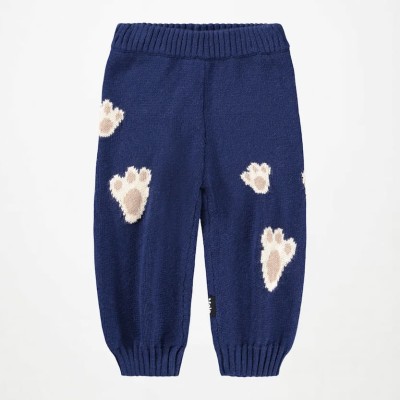Molo Baby Boys' Dark Blue Knitted Trousers with Paw Print Pattern