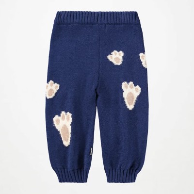 Molo Baby Boys' Dark Blue Knitted Trousers with Paw Print Pattern