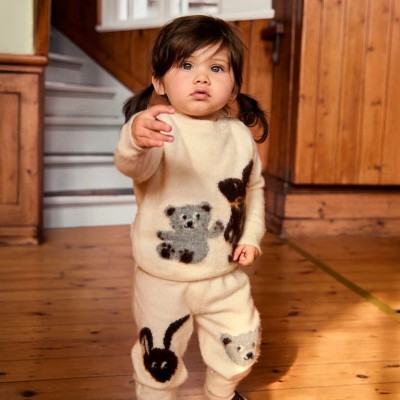 Molo Baby Off-White Wool Trousers with Animal Details