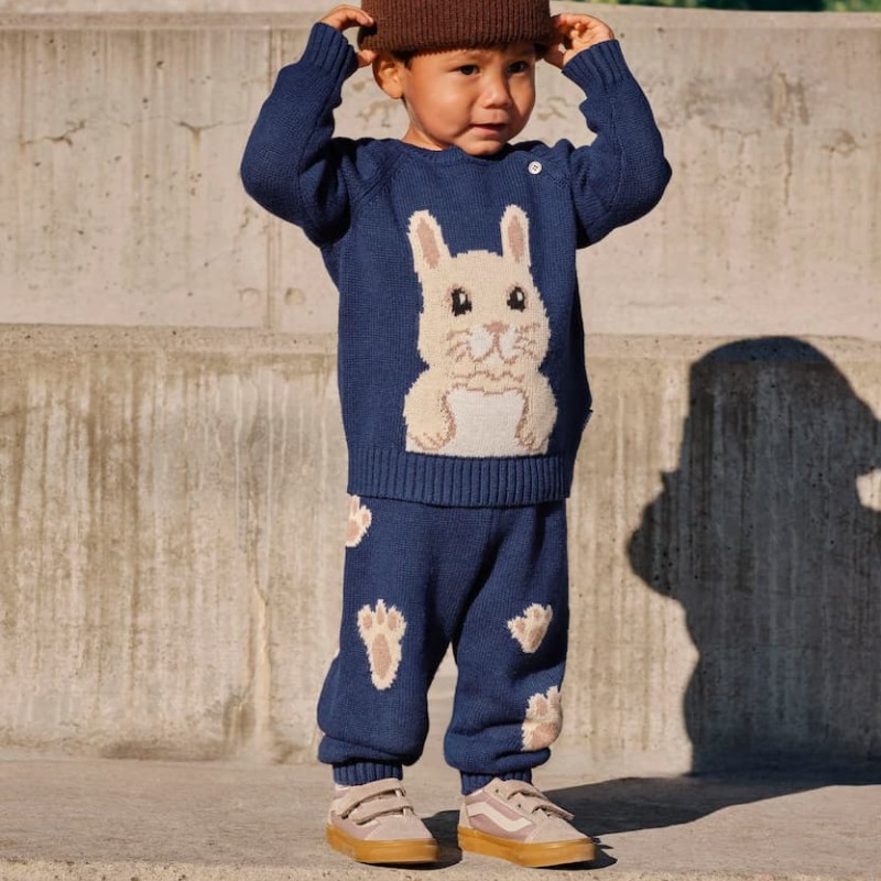 Molo Baby Boys' Dark Blue Knitted Trousers with Paw Print Pattern