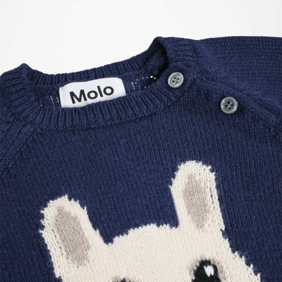 Molo Baby Boys' Blue Knitted Jumper with Cream Bunny Motif