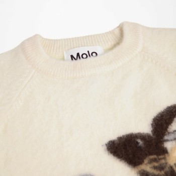 Molo Baby Cream Wool Knitted Jumper with Animal Motifs