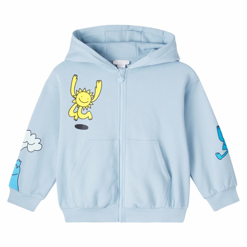 Stella McCartney Kids Boys' Light Blue Cotton Jersey Hoodie with Cheerful Print