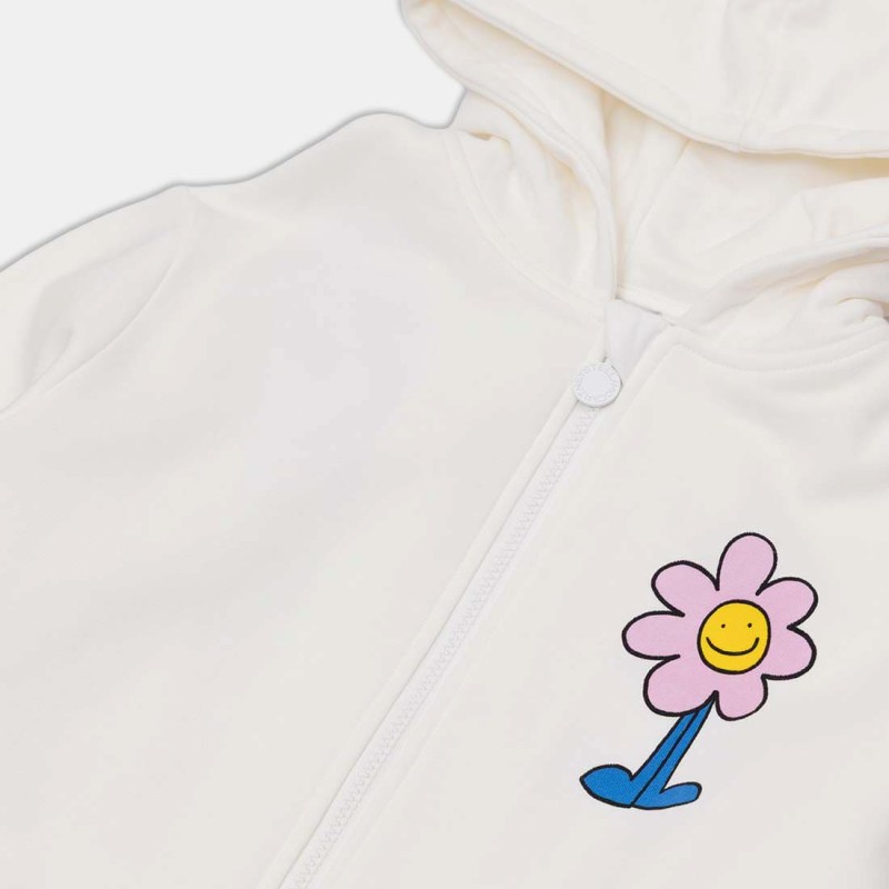 Stella McCartney Παιδική Λευκή Ζακέτα με Κουκούλα και Στάμπα Μαργαρίτα “Being Kind is Cool”