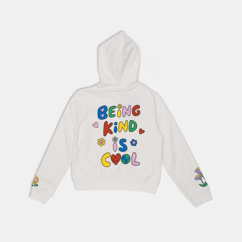 Stella McCartney Παιδική Λευκή Ζακέτα με Κουκούλα και Στάμπα Μαργαρίτα “Being Kind is Cool”