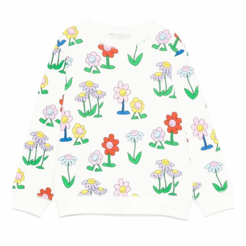 Stella McCartney Kids Λευκή Παιδική Φούτερ Μπλούζα με Λουλουδάτο Print