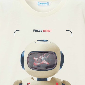 Mayoral Boys' Cream T-Shirt with Robot Print