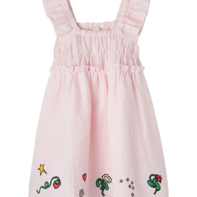 Stella McCartney Kids Embroidered Scalloped Linen and Cotton Dress