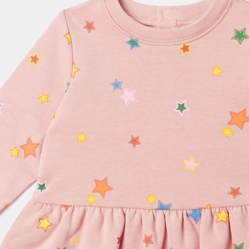 Stella McCartney Kids Βρεφικό Ροζ Φούτερ Φόρεμα με Πολύχρωμο Star Print