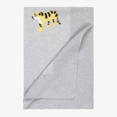 Stella McCartney Kids Βρεφική Γκρι Πλεκτή Κουβέρτα από Βαμβάκι με Σχέδιο Τίγρεις 72 εκ.