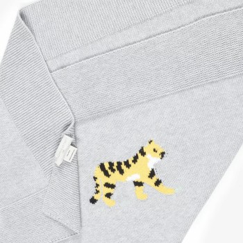 Stella McCartney Kids Βρεφική Γκρι Πλεκτή Κουβέρτα από Βαμβάκι με Σχέδιο Τίγρεις 72 εκ.