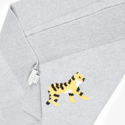 Stella McCartney Kids Βρεφική Γκρι Πλεκτή Κουβέρτα από Βαμβάκι με Σχέδιο Τίγρεις 72 εκ.