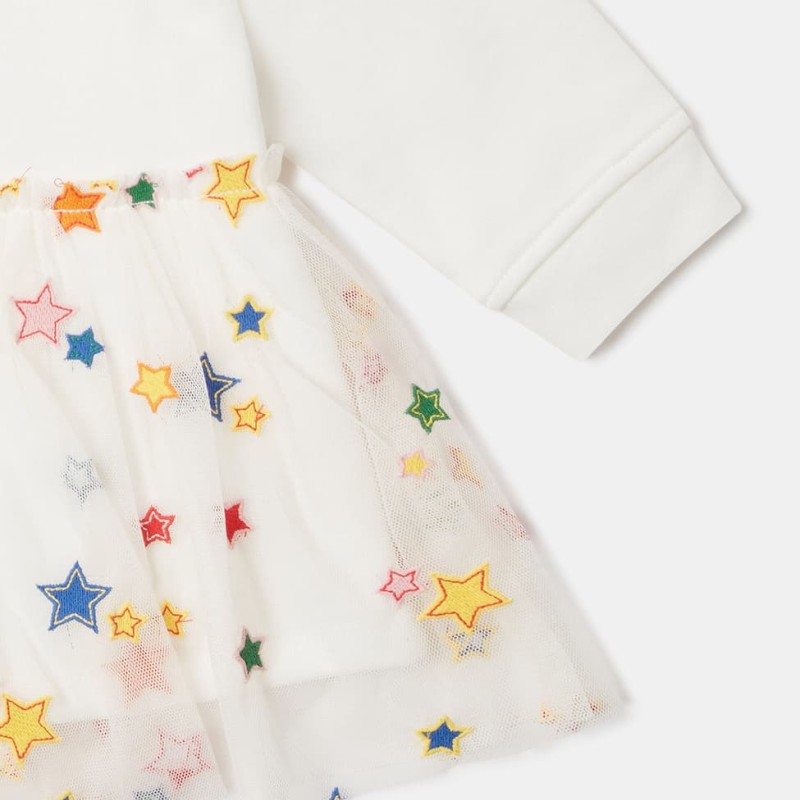 Stella McCartney Kids Baby Φόρεμα Φούτερ με Ουράνιο Τόξο και Τούλι Ivory