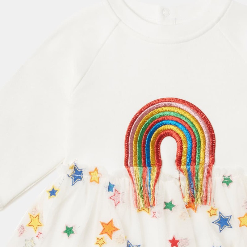 Stella McCartney Kids Baby Φόρεμα Φούτερ με Ουράνιο Τόξο και Τούλι Ivory