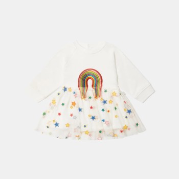 Stella McCartney Kids Baby Φόρεμα Φούτερ με Ουράνιο Τόξο και Τούλι Ivory