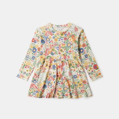Stella McCartney Kids Παιδικό Ιβουάρ Φόρεμα Jersey με Πολύχρωμο Φλοράλ Σχέδιο