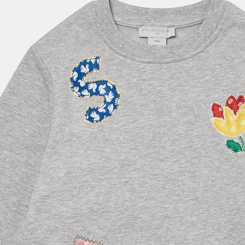 Stella McCartney Kids Παιδικό Γκρι Φούτερ Φόρεμα με Patch Λεπτομέρειες