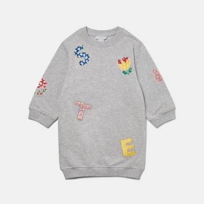 Stella McCartney Kids Παιδικό Γκρι Φούτερ Φόρεμα με Patch Λεπτομέρειες