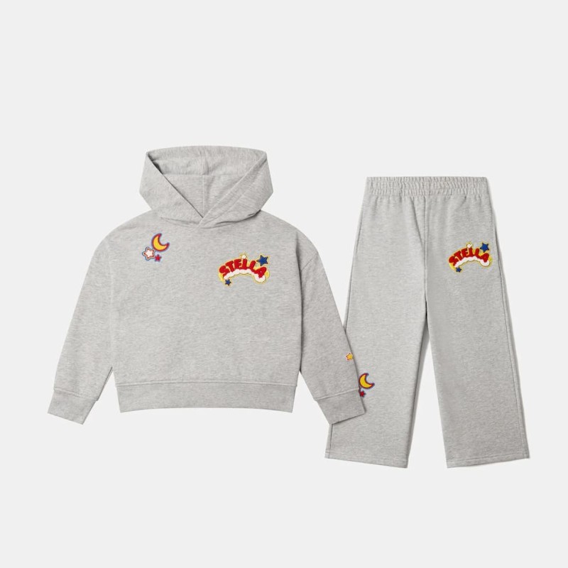 Stella McCartney Kids Παιδικό Κοριτσίστικο Γκρι Μελανζέ Σετ Φόρμας με Κόκκινο Λογότυπο Stella