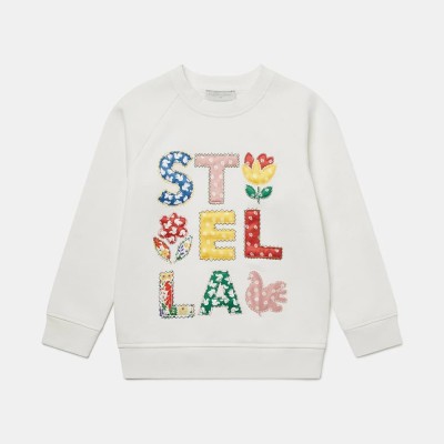 Stella McCartney Kids Παιδικό Κρεμ Φούτερ με Πολύχρωμο Κεντημένο Λογότυπο Stella