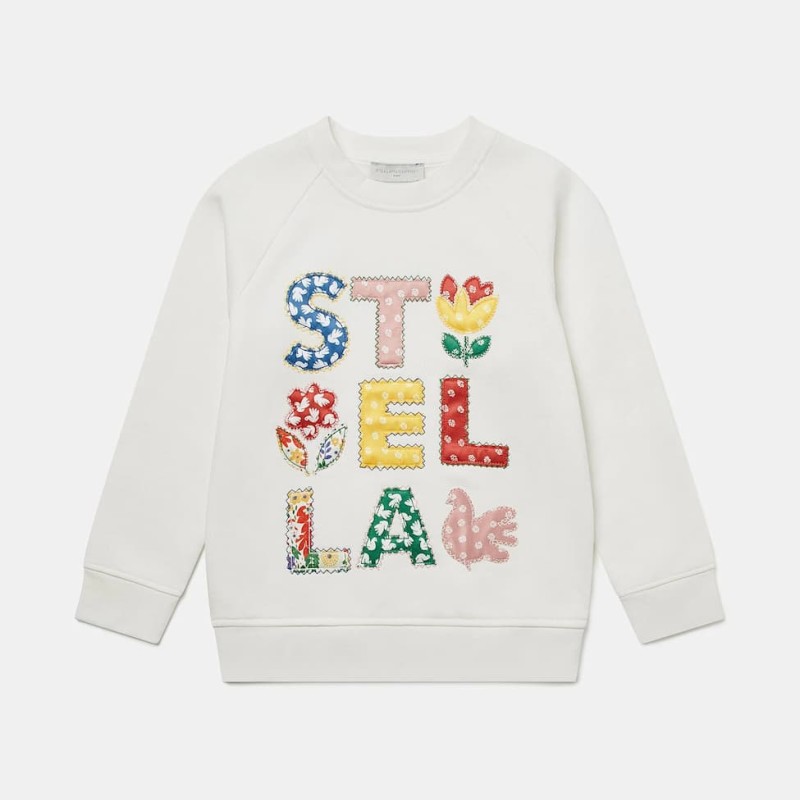 Stella McCartney Kids Παιδικό Κρεμ Φούτερ με Πολύχρωμο Κεντημένο Λογότυπο Stella