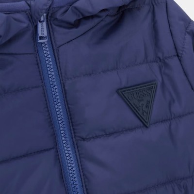 GUESS Boys' Dark Blue Quilted Puffer Jacket with Hood