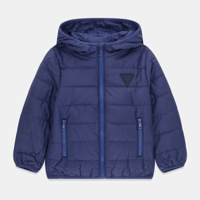 GUESS Boys' Dark Blue Quilted Puffer Jacket with Hood