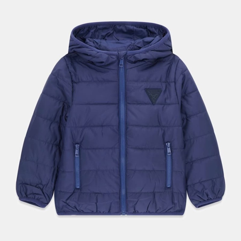 GUESS Boys' Dark Blue Quilted Puffer Jacket with Hood