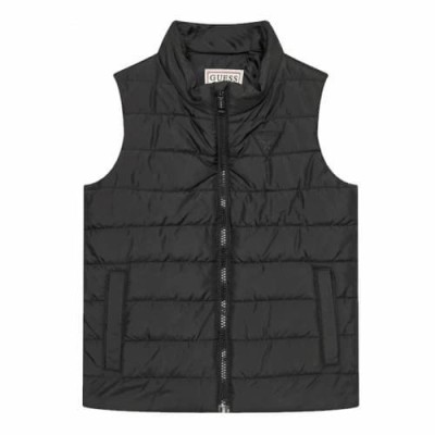 Guess Παιδικό Μαύρο Αμάνικο Καπιτονέ Μπουφάν